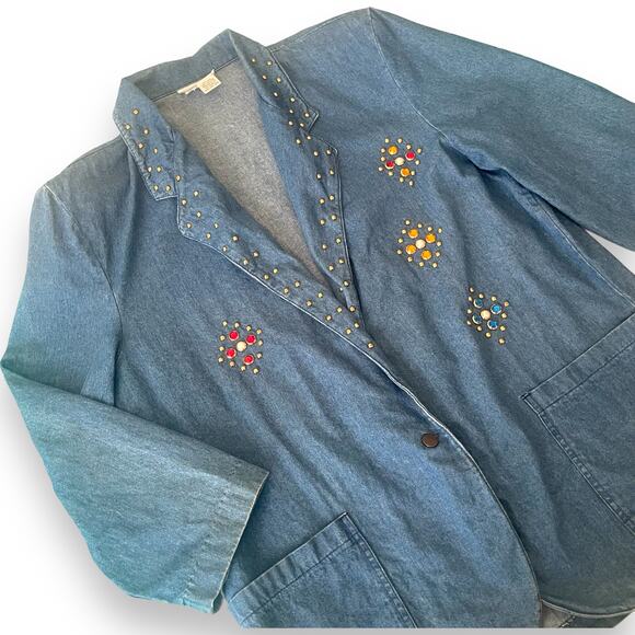 Vtg 80s Dreams Denim Blazer XL Rhinestone Studded Embellished Jacket Oversized - Picture 11 of 11